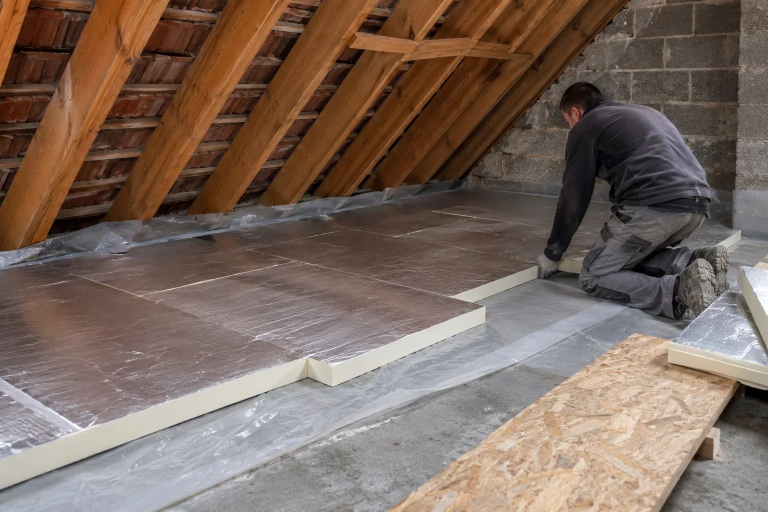 Isolation d’un plancher de combles en béton avec panneaux rigides