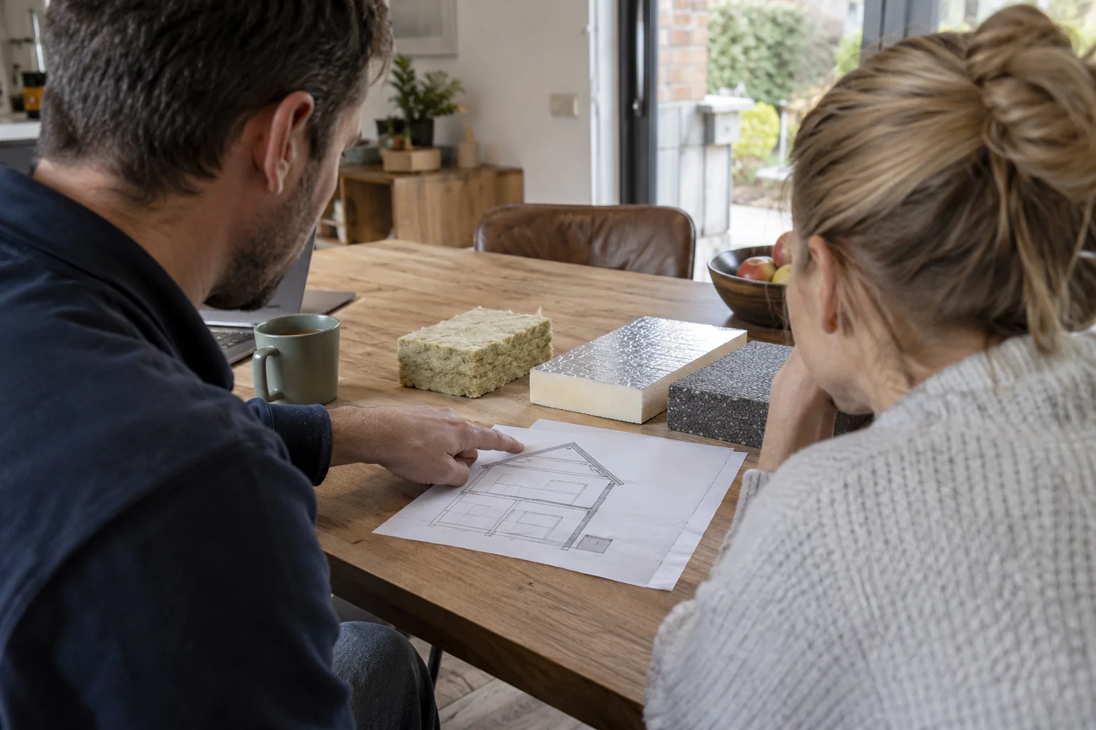 Préparation des travaux d’isolation avec plan du logement et échantillons