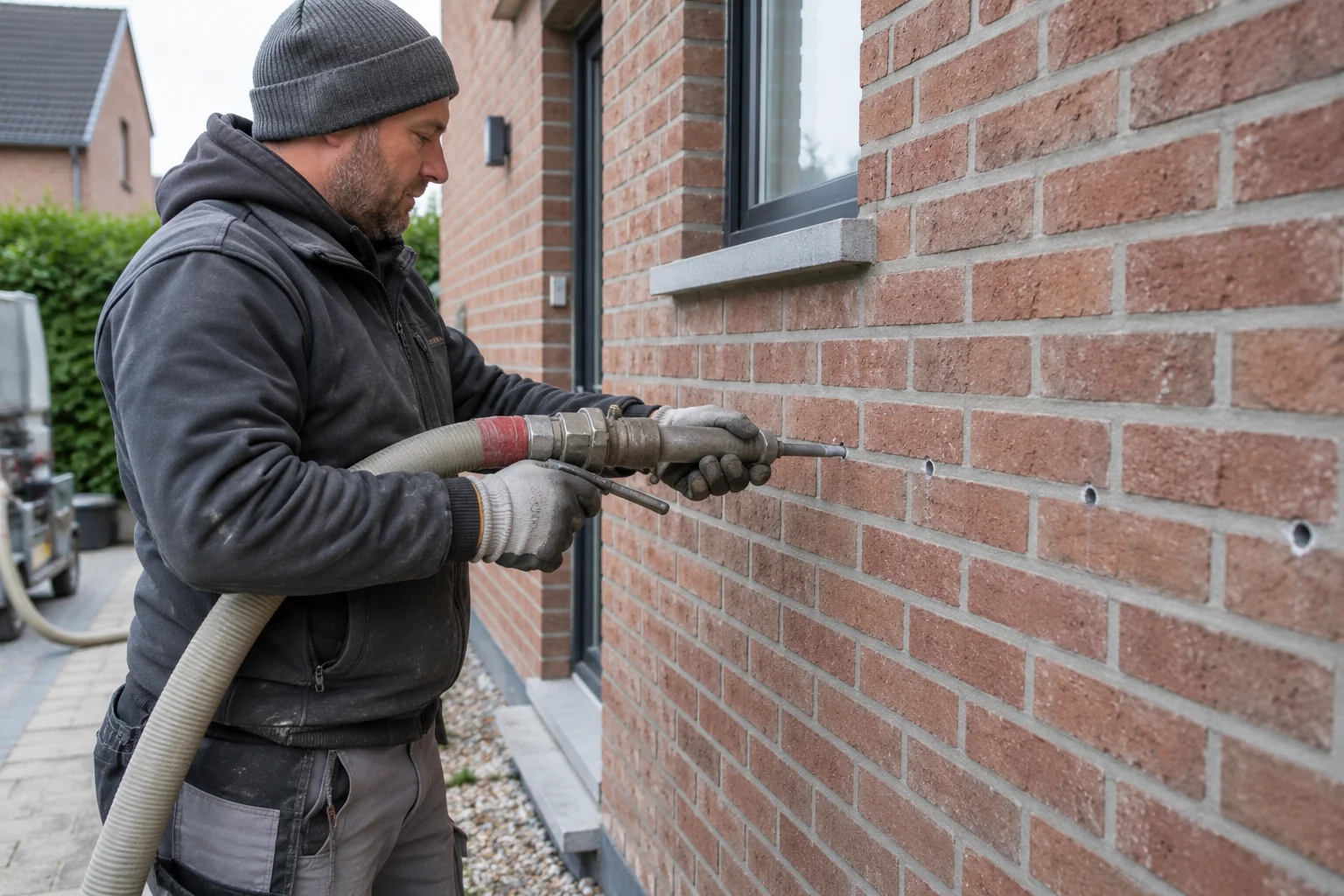Spouwmuurisolatie inblazen via een voeg